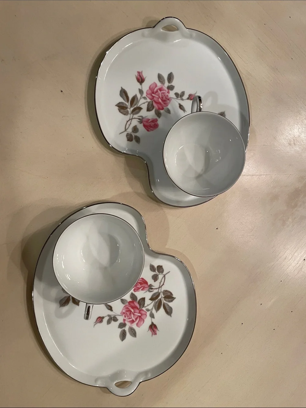 Noritake White Porcelain Tea Cup and Saucer Set with Pink Rose Motif